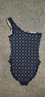 J.Crew Navy Blue Scalloped One-Shoulder Laser-Cut Eyelet Swimsuit
